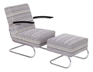 Set of Czech Bauhaus Armchair and Ottoman attributed to W. Gispen for Mücke-Melder, 1930s, Set of 2