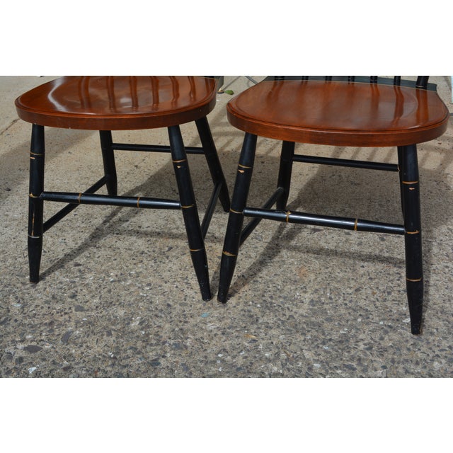Wood Pair of Mid 20th Century Hitchcock Black W/ Brown Seat Gold Stenciled Fruits Harvest Dining Chairs For Sale - Image 7 of 15
