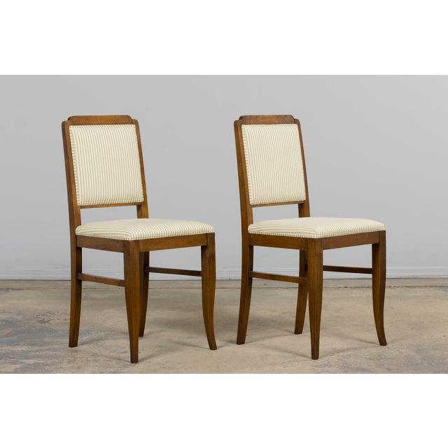 French Art Deco Maple Accent Side Chairs With Sage Green Stripe – A Pair For Sale - Image 15 of 17