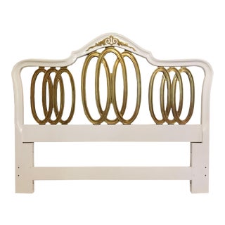 1970s Vintage White Furniture Company French Provincial Inspired Queen Headboard For Sale