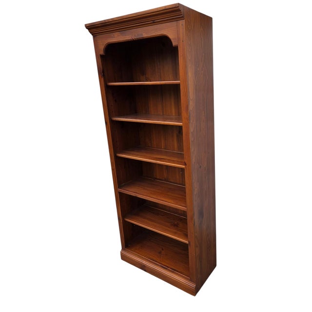 American 1990s Ethan Allen Country Craftsman Bookshelf Cabinet Shelf Display Knotty Pine Hutch For Sale - Image 3 of 15