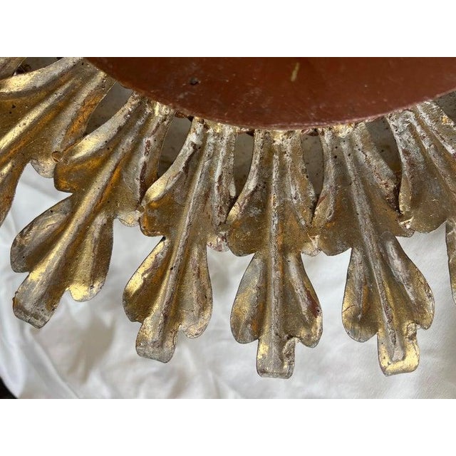 Metal Gilt Iron Sunburst Ceiling Mount Light Fixture by Myanmar Home For Sale - Image 7 of 14