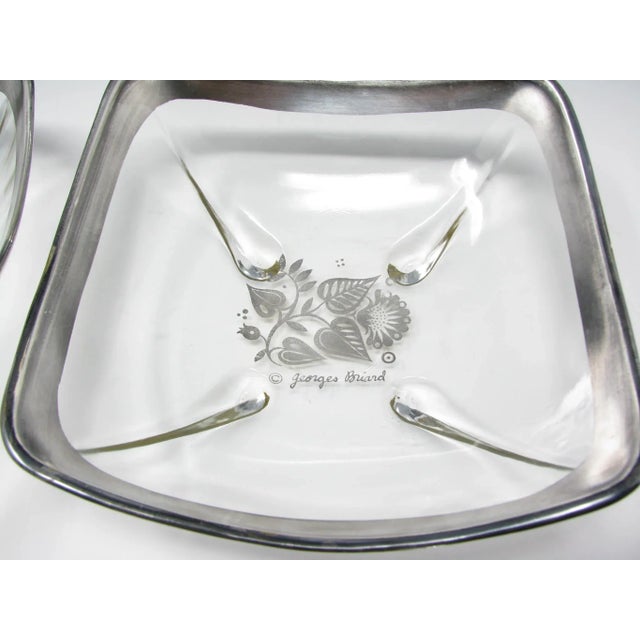 Mid-Century Modern Vintage Georges Briard Damask Square Serving Dishes With Sterling Silver Rim and Decoration - 2 Pieces For Sale - Image 3 of 12