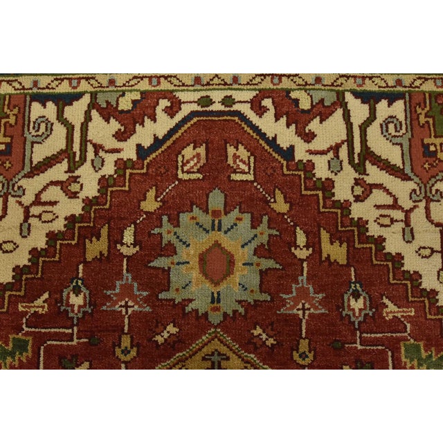 Red Heriz Rug 4′ X 6′ Red Wool Tribal Hand-Knotted Oriental Carpet For Sale - Image 8 of 12