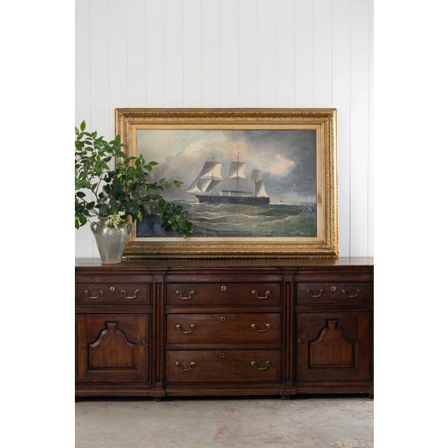 19th Century Signed Original Oil on Canvas depicting an early hybrid steam sailboat. Hybrid steam/sailing vessels,...