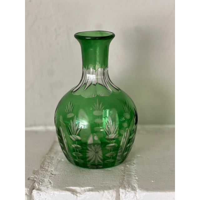 Green Emerald Green Cut-to-Clear Crystal Bud Vase Carafe For Sale - Image 8 of 12