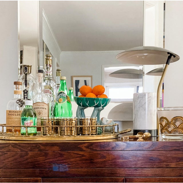 Metal Vintage Oval Brass Faux Bamboo Gallery Rail Tray For Sale - Image 7 of 7