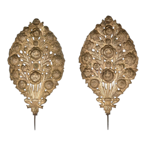 Pair of Antique Italian Brass Baroque Style Candle Reflectors