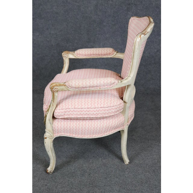French French Creme Painted Heavily Distressed Finished Walnut Louis XV Armchair For Sale - Image 3 of 10