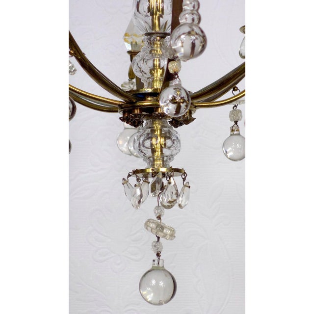 Antique French Brass and Glass Drop Chandelier from Unbekannt, 1940s For Sale - Image 6 of 12