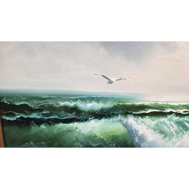 Vintage Mid Century Oil on Canvas Picture Painting Ocean Wave Crashing by Gavin For Sale In Los Angeles - Image 6 of 18