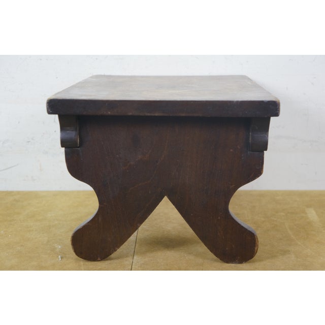 Antique Primitive Early American Oak Footstool Step Stool Rest Ottoman 16" For Sale - Image 6 of 14