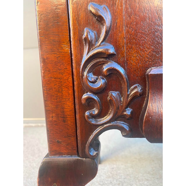 Antique Carved Mahogany Sheet Music Cabinet With Lock and Key For Sale - Image 4 of 17