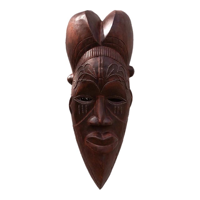 Metal Inlay Decorative Kwele African Mask For Sale