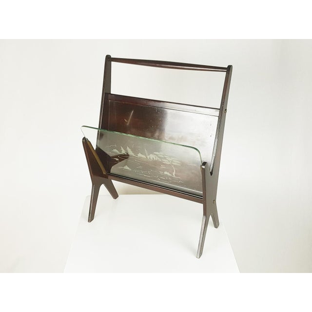Italian Stained Plywood & Decorated Glass Magazine Rack, 1950s For Sale - Image 6 of 13