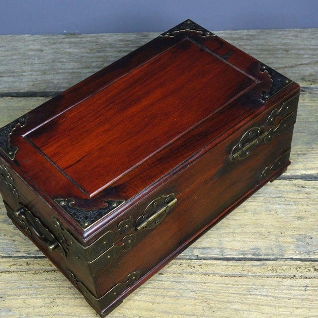 Vintage Rosewood Jewelry Box - Brass Mounted Keepsake Chest For Sale - Image 4 of 9