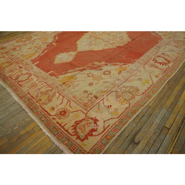 Textile 1880s Burnt Orange Medallion Antique Turkish Oushak Carpet 10' X 13' Knotted Wool Rug For Sale - Image 7 of 9