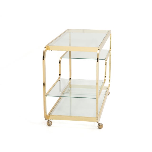 Design Institute America Dia Milo Baughman Brass Bar Serving Cart 1970s Signed For Sale In Philadelphia - Image 6 of 12