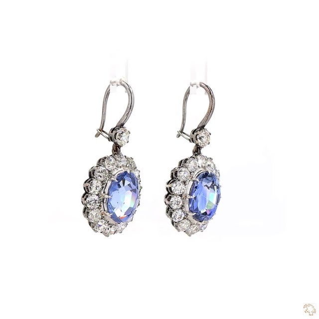 4.47 Carat Round Brilliant Cut Diamond Blue Sapphire Gold Earrings, Pair For Sale - Image 9 of 9