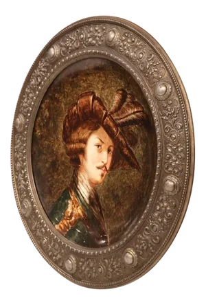 German Pewter Framed Porcelain Platter