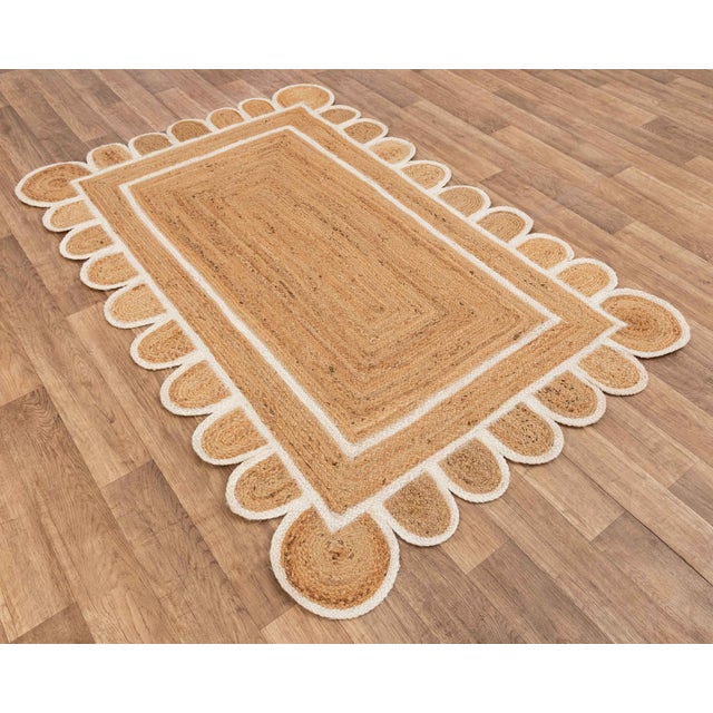 5'x8' White Trim Jute Scallop Braided Handmade Rug For Sale - Image 6 of 10