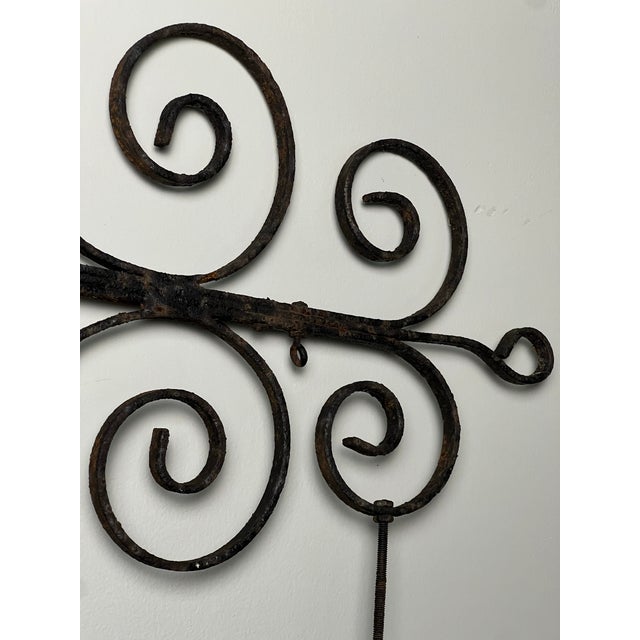 Large Antique Wrought Iron Bracket With Two-Tier Wooden Sign, "Inn & Antiques" For Sale In Philadelphia - Image 6 of 10