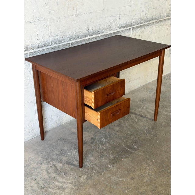 Teak Two-Drawer Rectangular Writing Desk With Tapered Legs Danish Mid-Century Modern For Sale - Image 9 of 10