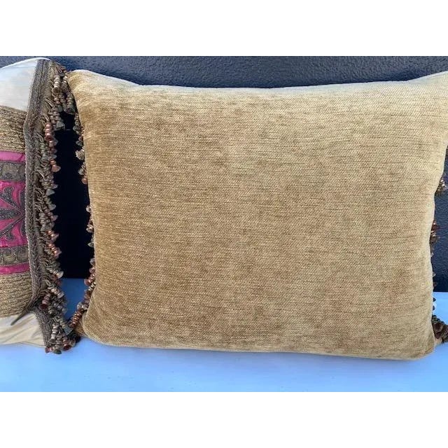 19th C. Italian Metal Thread Red Silk. Fragment Pillows - a Pair For Sale In Los Angeles - Image 6 of 8