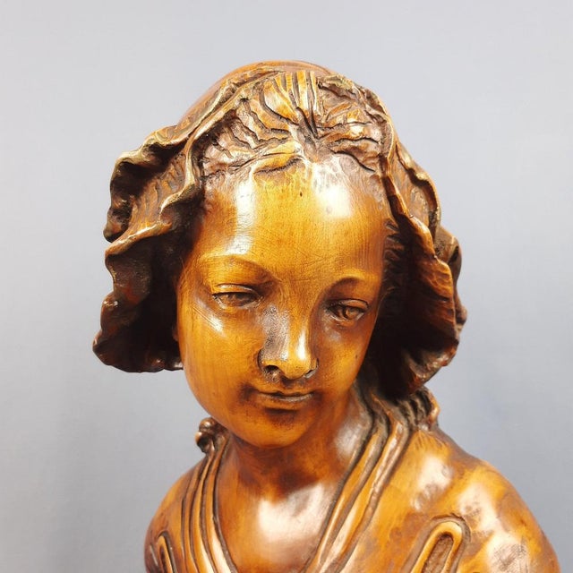 Carved Wooden Sculpture of a Girl, 1960s For Sale - Image 13 of 16