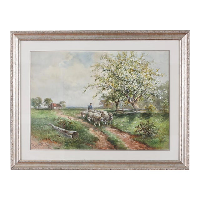 Gilt Wood Framed Water Color Painting . For Sale