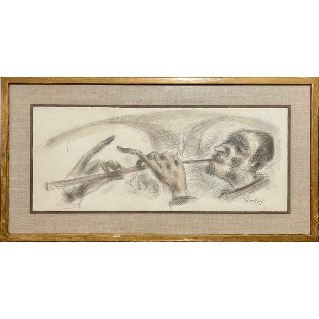 Chaim Gross, Chaim Gross Judaica Jewish Watercolor Painting Rabbi Klezmer Music WPA Artist, c.1960's For Sale In Miami - Image 6 of 9