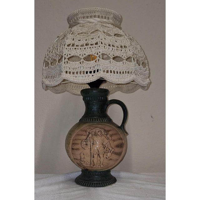 Textile Vintage Table Lamp with Ceramic Base by Bewatt, 1970s For Sale - Image 7 of 9