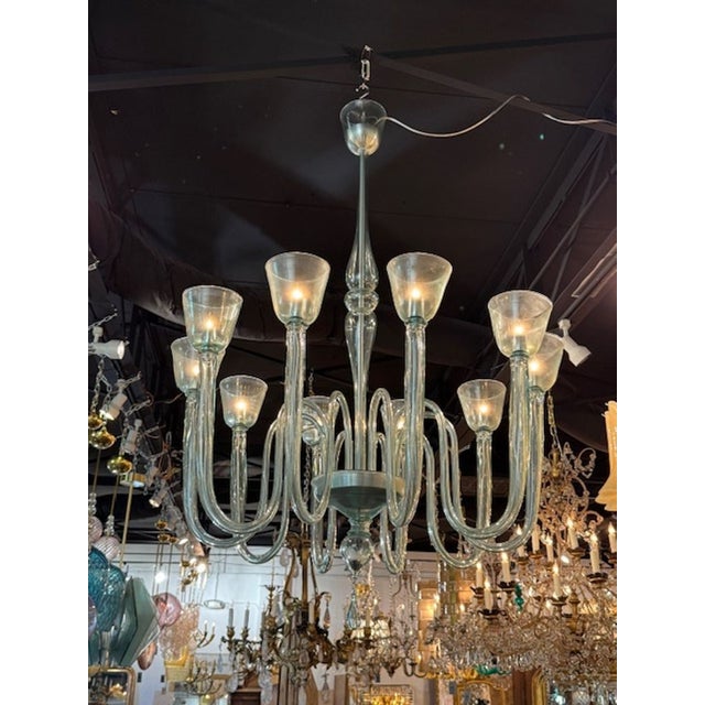 Green Contemporary Large Scale Murano 10-Arm Fontana Green Chandelier For Sale - Image 8 of 10