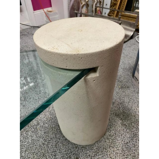 Glass 1980s Modern Cylinder & Glass Triangular Coffee Table in the Manner of Karl Springer For Sale - Image 7 of 10