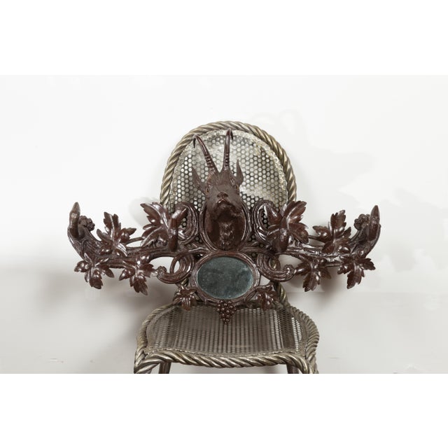 Rustic Black Forest 1900s Carved Wooden Plaque with Chamois Motif, Foliage and Mirror For Sale - Image 3 of 10