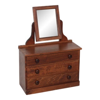 1940s Handmade Doll Size Wood Dresser With Mirror For Sale