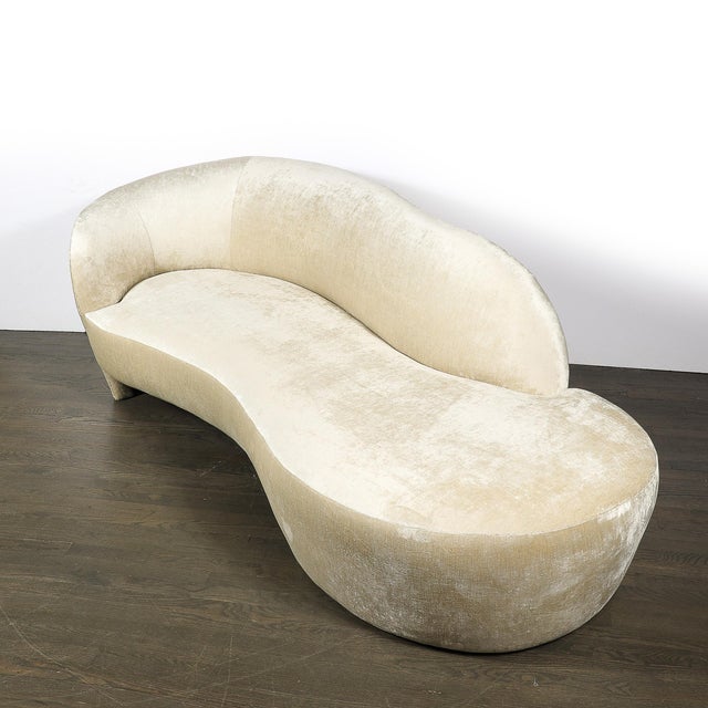Mid-Century Modernist Curved Sofa in Oyster Velvet Upholstery For Sale - Image 15 of 16