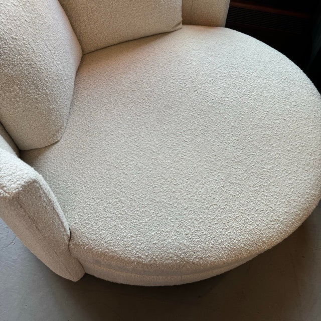 Selene Sculptural Round Swivel Lounge Chair, Fully Upholstered Circular Seat For Sale In Cleveland - Image 6 of 9