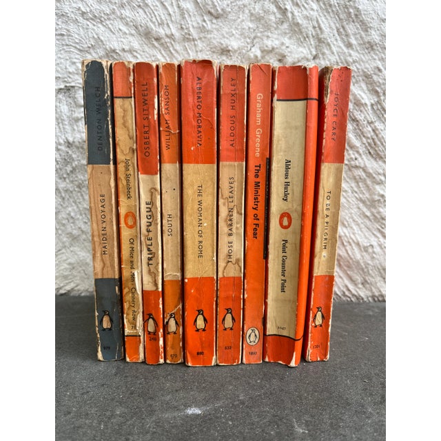 1950s Vintage Penguin Paperback Books Stienbeck Huxley Cary Moravia Sansom Mid Century- Set of 9 For Sale - Image 5 of 5