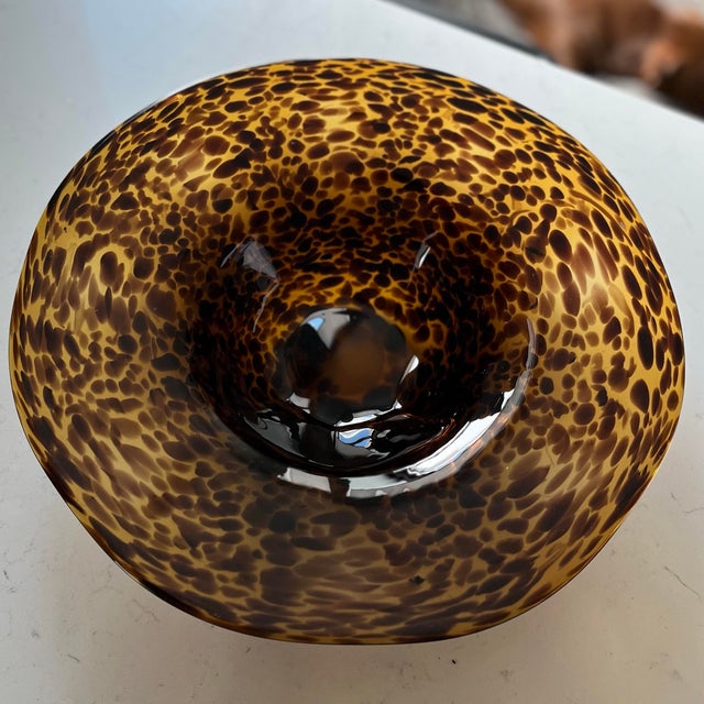 Amber 1970s Italian Handblown Murano Tortoiseshell Centerpiece Bowl For Sale - Image 8 of 12