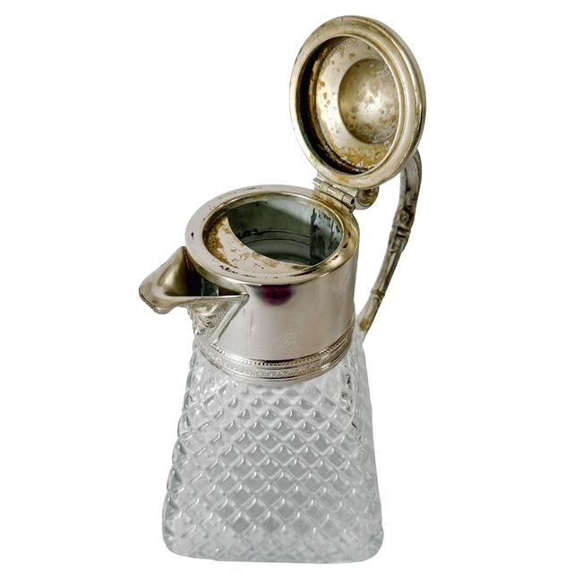 Silver Vintage Continental Silver-Plated & Diamond Cut Glass Pitcher For Sale - Image 8 of 9