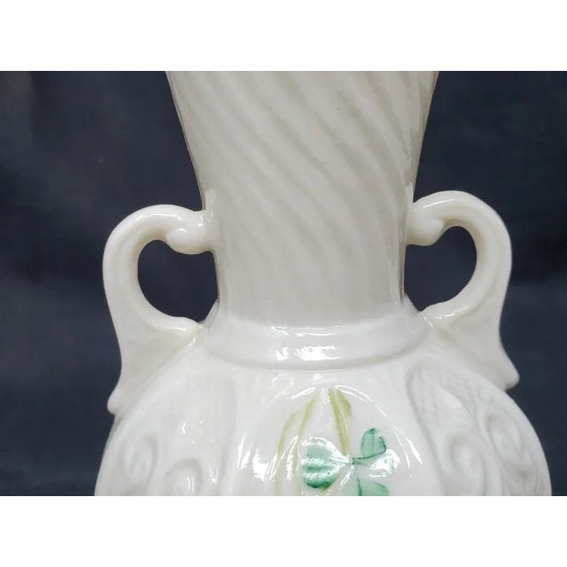 Vintage Belleek Shamrock 8 Panel Vase With Handles 6" - 1955 - 1965 - Ireland For Sale - Image 13 of 14