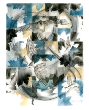 Semi Abstract Mixed Media Drawing & Painting, Flight Pattern I