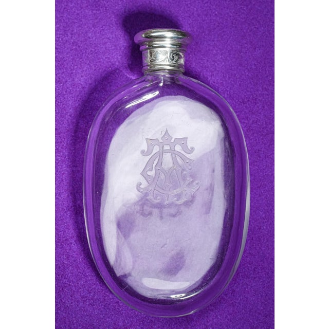 19th Century Unusual Large Thick Victorian Antique Crystal Sterling Silver Cap Scent Bottle Flask Vanity Home Decor For Sale - Image 5 of 12