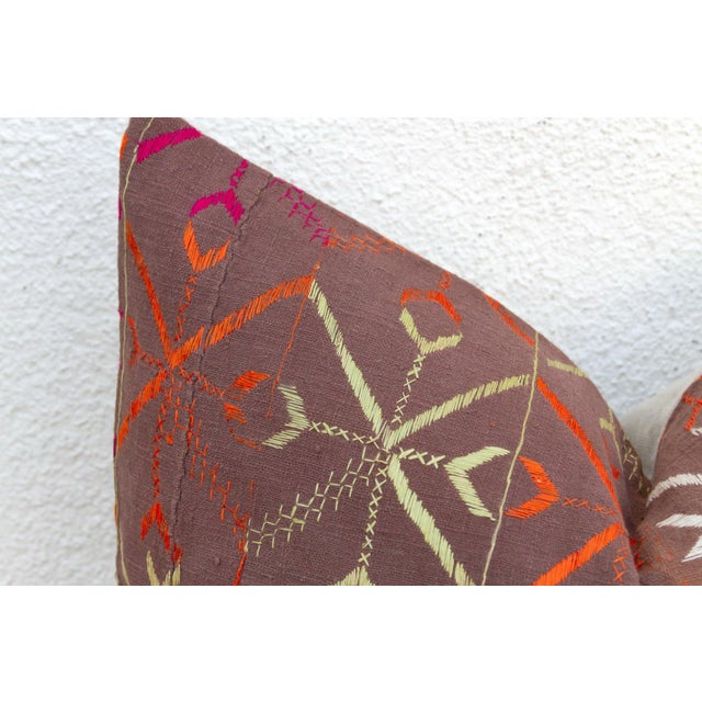 Indian Barnala Blossom, Antique Phulkari Lumbar Pillow Cover For Sale - Image 3 of 6