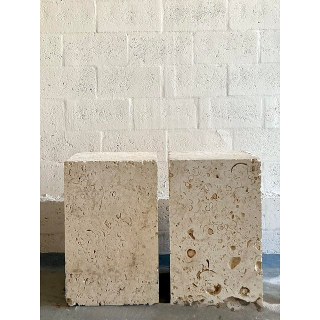 Vintage Coastal Coquina Block Dining Table Pedestal - Set of 2 For Sale - Image 4 of 12