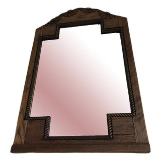 Art Deco Bevelled Crystal Mirror with Wooden Oak Frame, 1920s For Sale