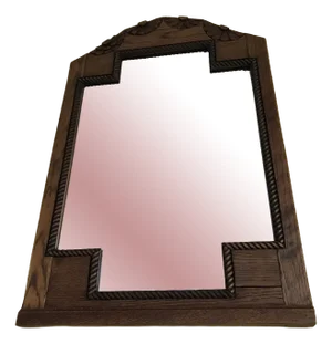 Art Deco Bevelled Crystal Mirror with Wooden Oak Frame, 1920s