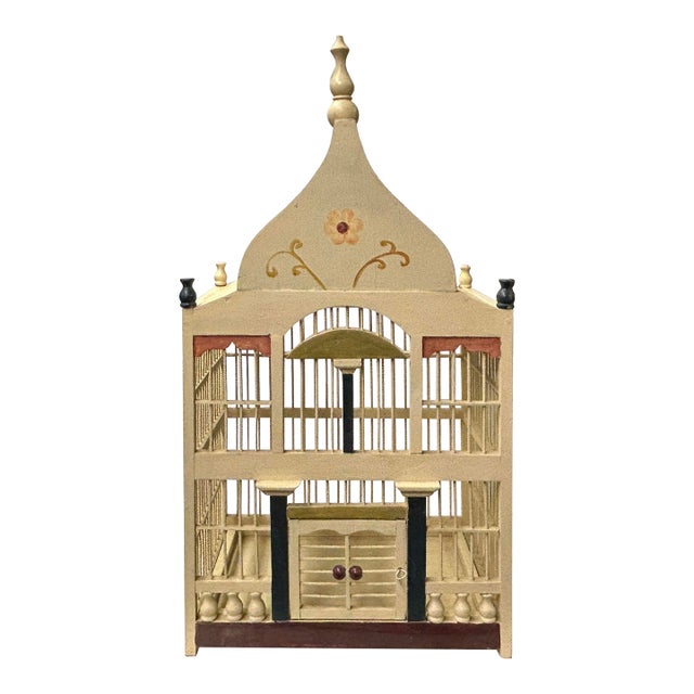 Western House Shape Light Cream Color Wood Birdcage Display For Sale