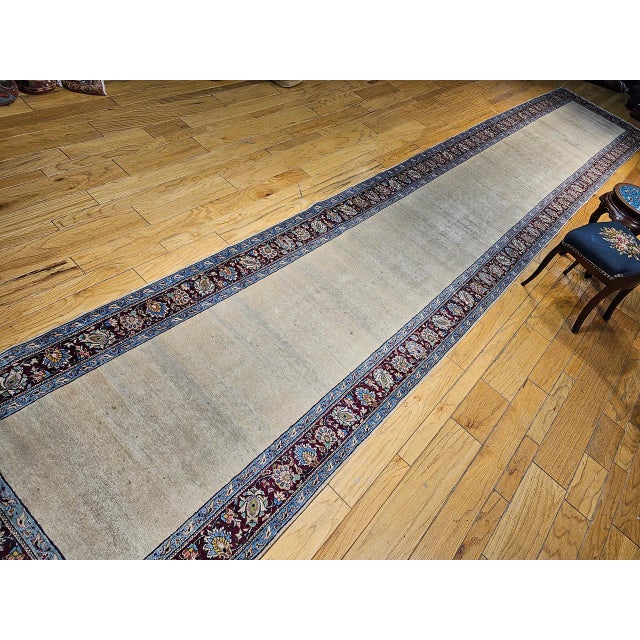 Vintage Persian Khorassan Runner Rug, Hand-Knotted Wool, Open Pattern, Ivory & Burgundy, 4x23 For Sale In Chicago - Image 6 of 15